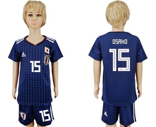 Japan #15 Osako Home Kid Soccer Country Jersey